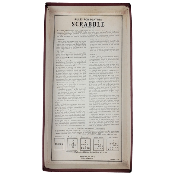 Scrabble Crossword Game - Selchow & Righter Co 1953 - Picture 8 of 8